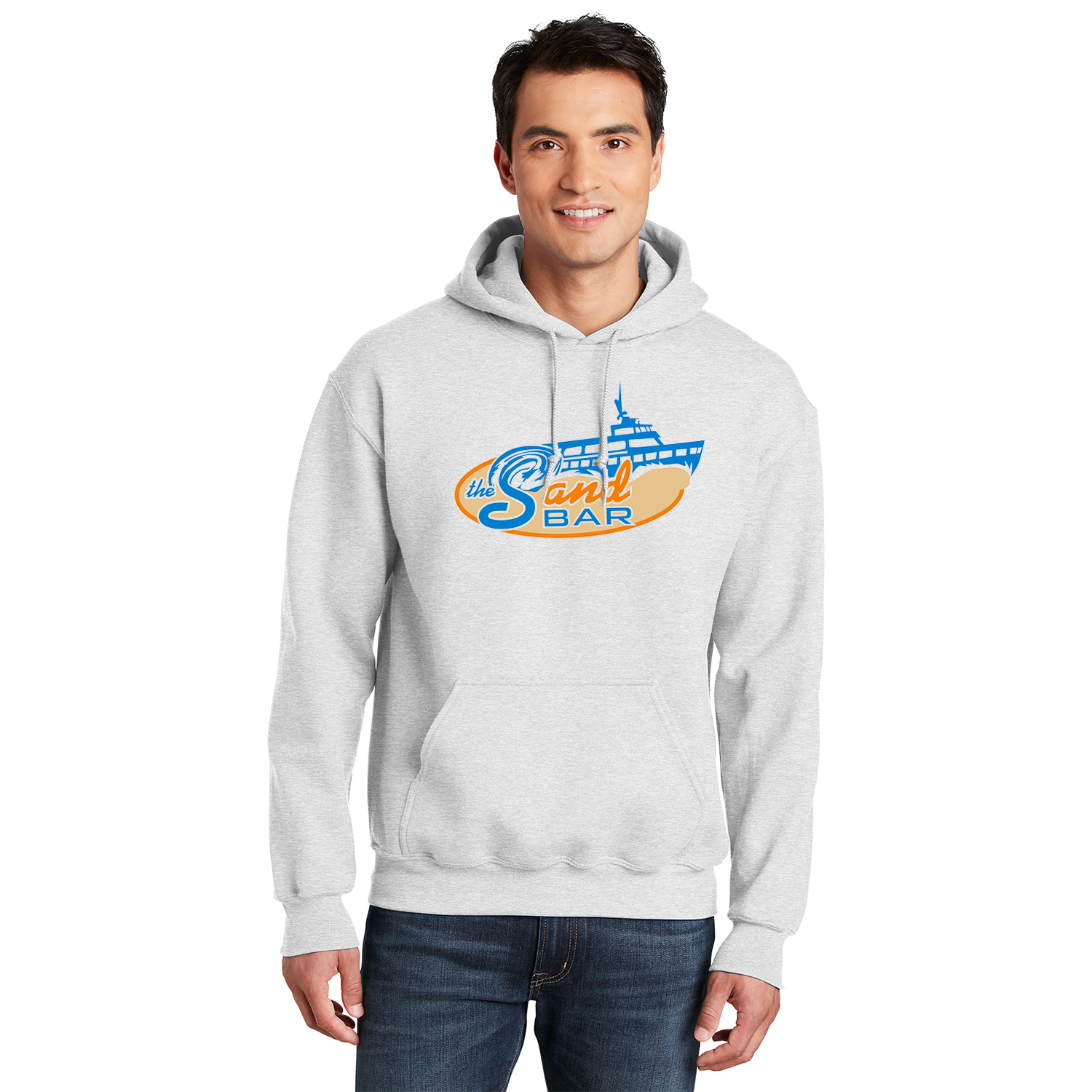 Custom gray hoodie with Full Color Print. Ideal for casual wear, corporate branding, or promo merchandise.