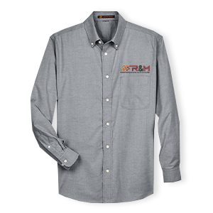 Custom gray dress shirt with logo embroidery. Ideal for corporate uniforms, branded apparel, or promotional wear.