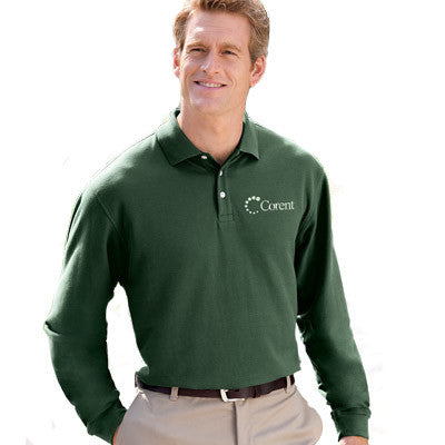 mens dress polo shirts long sleeve Hawes & Curtis Charcoal Piqu Polo Shirt | Long Sleeve | Cotton | Plain