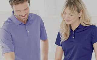 Men's and women's polo shirts with printed logo on chest