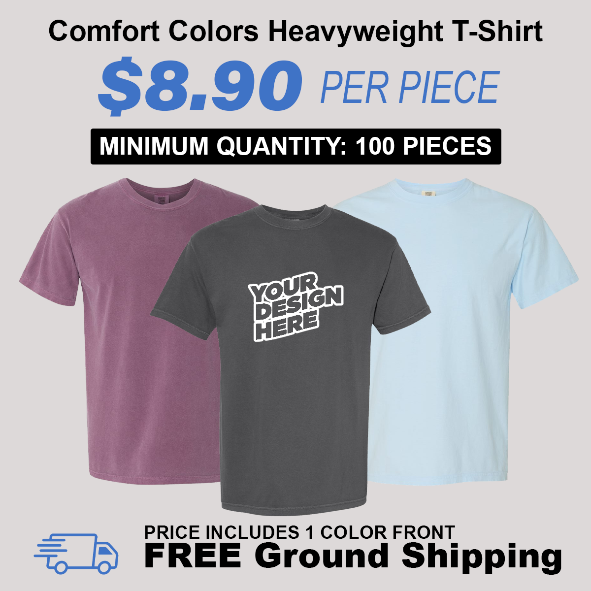 Comfort Colors Garment Dyed Heavyweight T-Shirt Package (100 Piece Minimum)