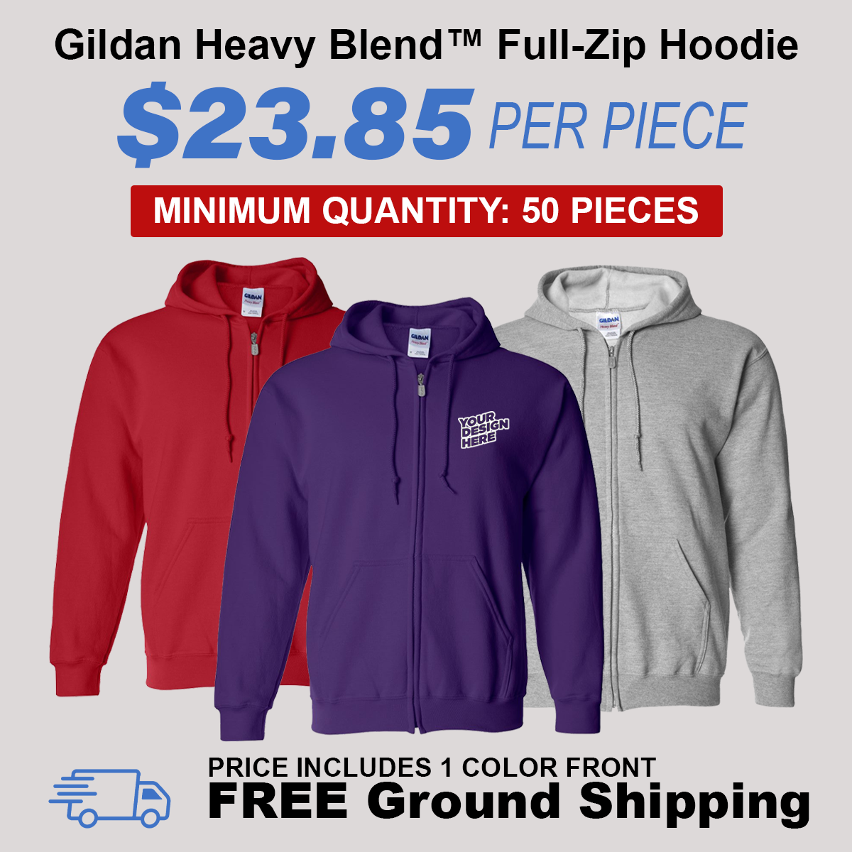 Gildan Heavy Blend Full-Zip Hoodie Package (50 Piece Minimum)