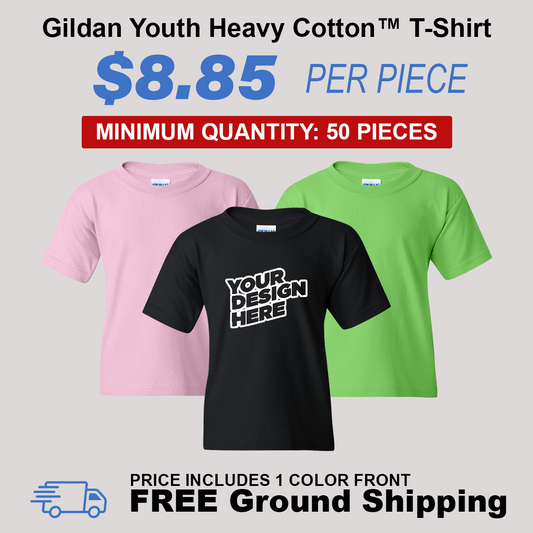 Gildan Heavy Cotton (CHILD SIZES) Youth T-Shirt Package (50 Piece Minimum)