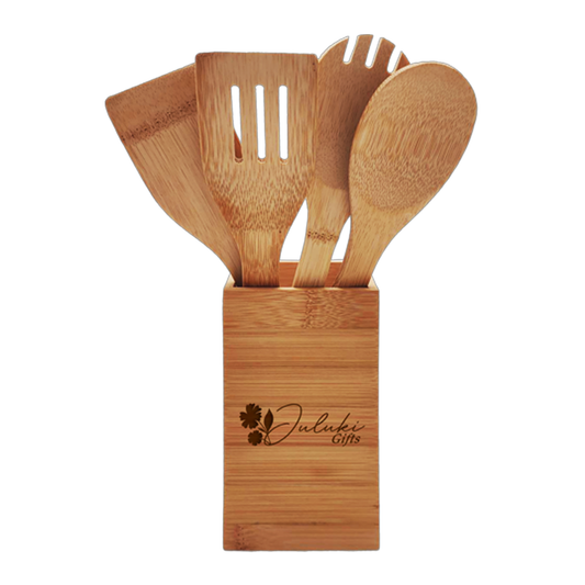 Bamboo- Box Utensil Holder Set