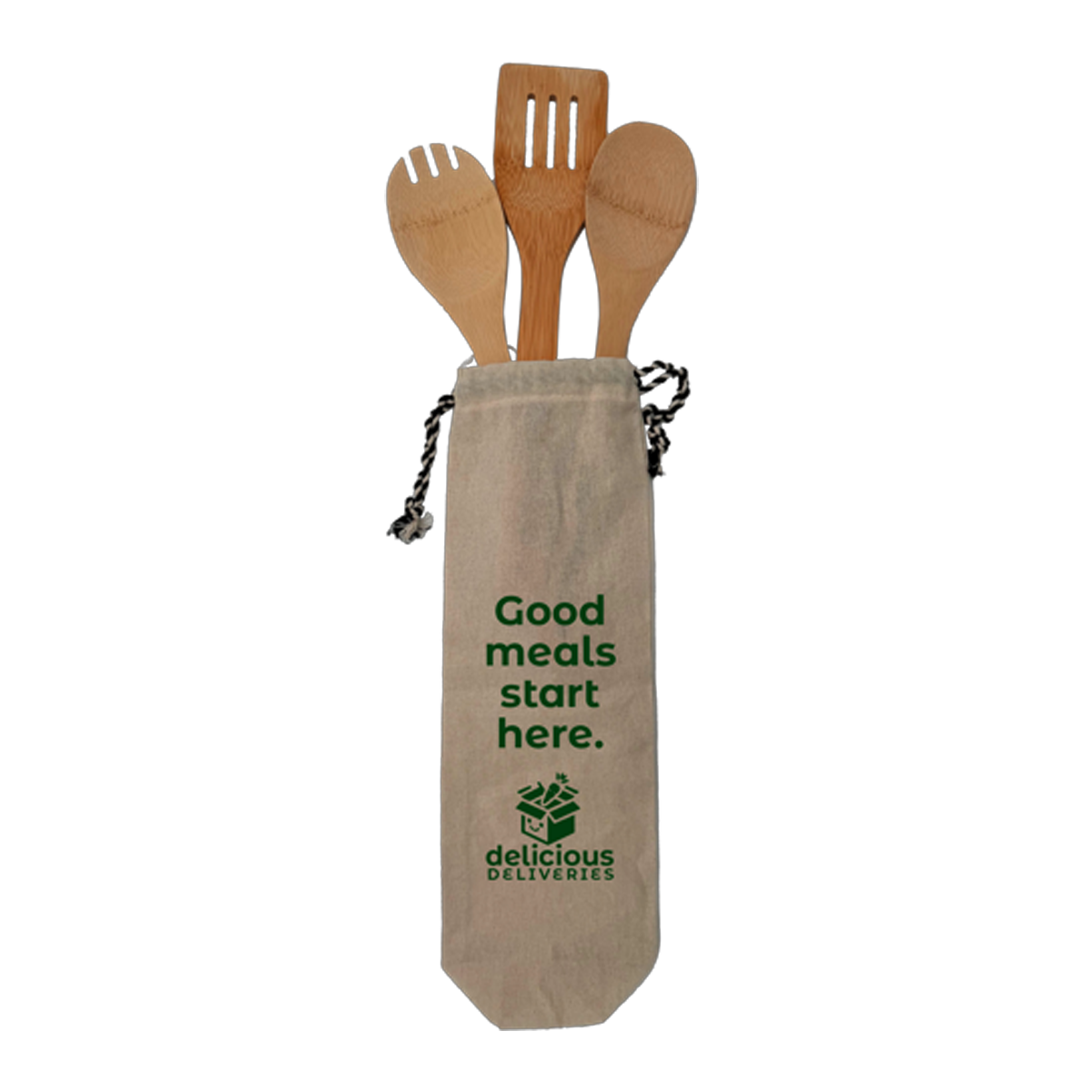 Cotton Tote- Bamboo Utensils Cotton Bag Kit, Screen Print