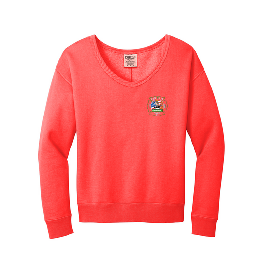 Port & Company® Women's Beach Wash® Garment-Dyed V-Neck Sweatshirt, Full Color