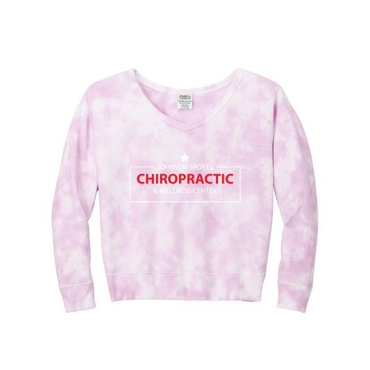 Port & Company® Women's Beach Wash® Cloud Tie-Dye V-Neck Sweatshirt, Printed