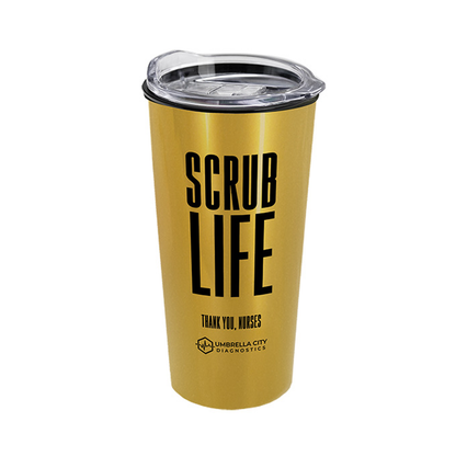 The Explorer 18 oz. Metallic Travel Tumbler with Clear Slide Lid, Screen Print