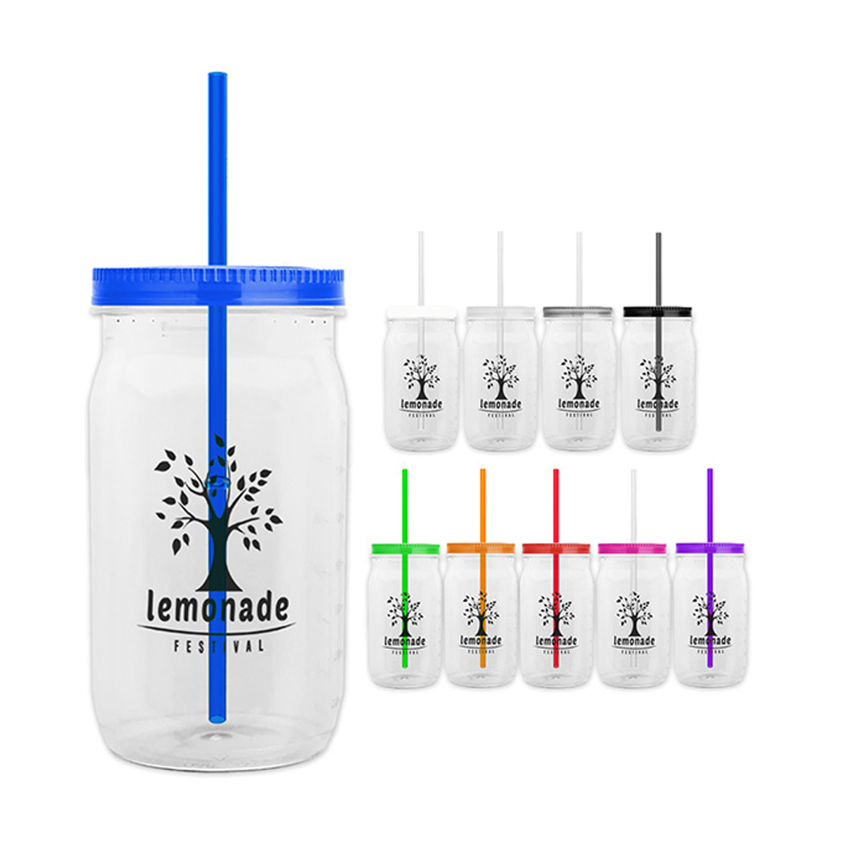 27 oz. TritanClear Mason Jar with Lid and Straw, Pad Print