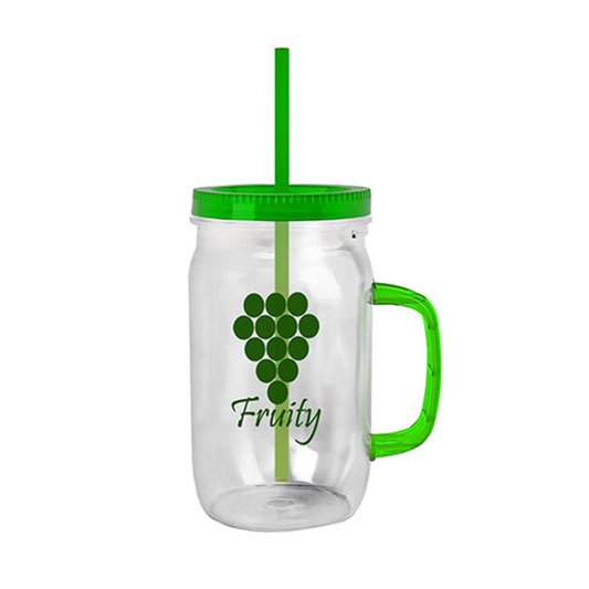 27 oz. TritanClear Mason Jar with Translucent Colored Handle, Lid and Straw, Pad Print