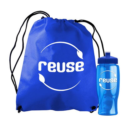 Bottle in Non-woven Drawstring Backpack kit, Screen Print