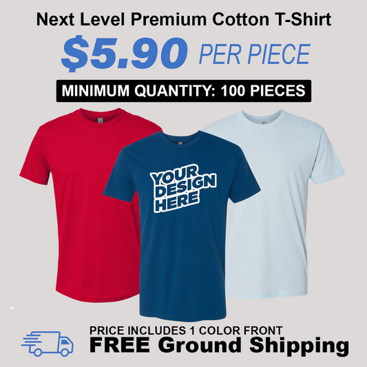 Next Level Premium Cotton T-Shirt Package (100 Piece Minimum)