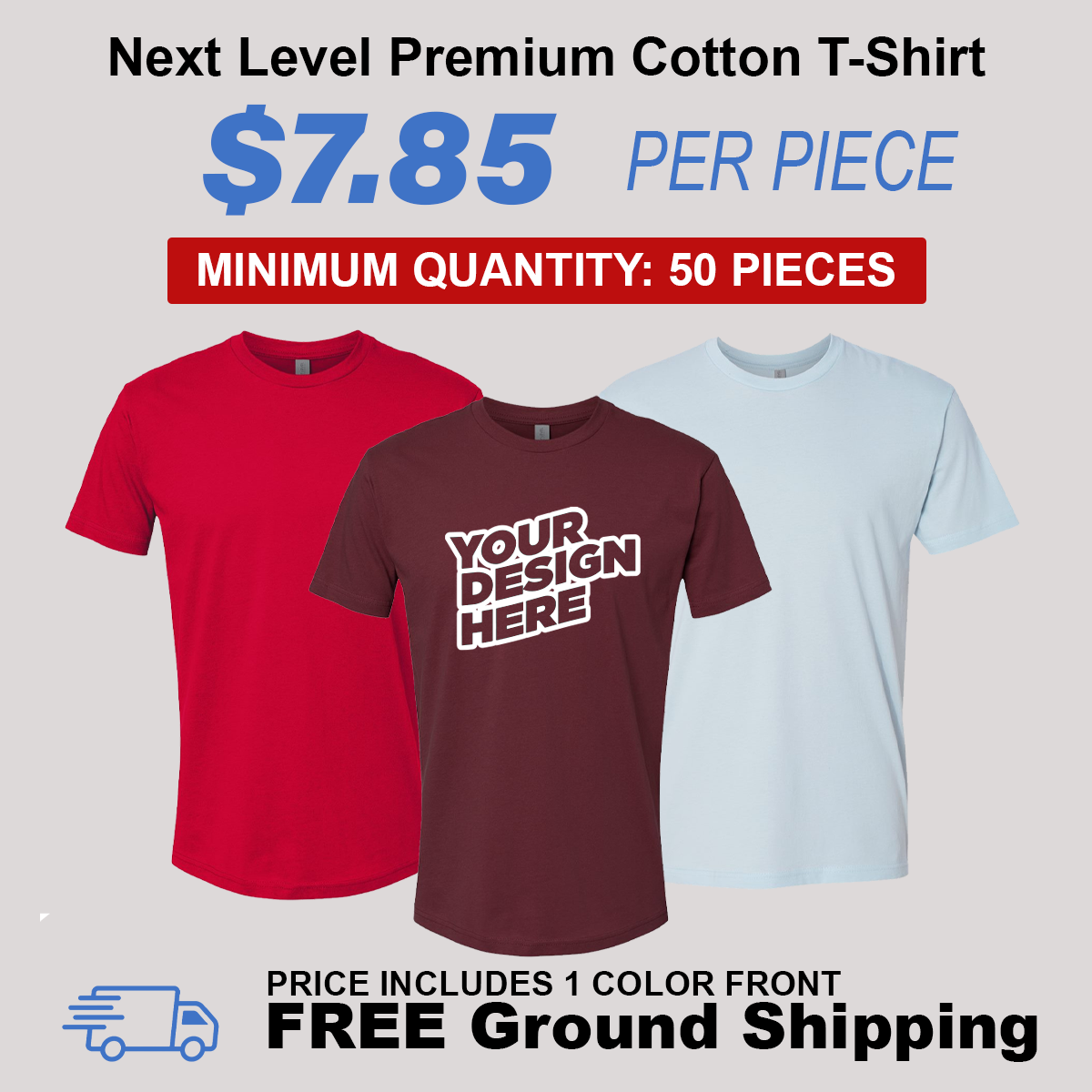 Next Level Premium Cotton T-Shirt Package (50 Piece Minimum)
