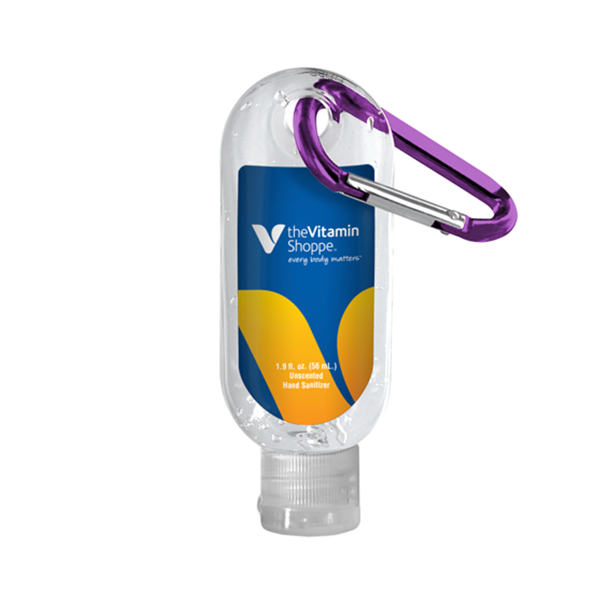 1.9 oz. Clear Sanitizer in Clear Bottle with Carabiner, Full Color