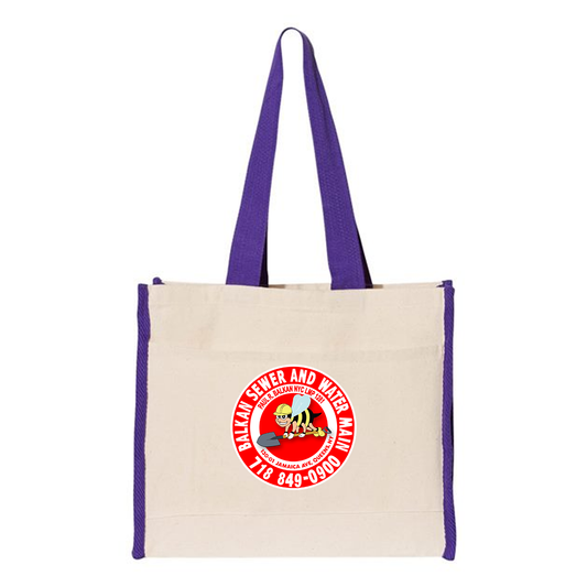 Heavy Canvas Gusset Tote Bag with Color Handles, Full Color