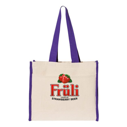Heavy Canvas Gusset Tote Bag with Color Handles, Printed