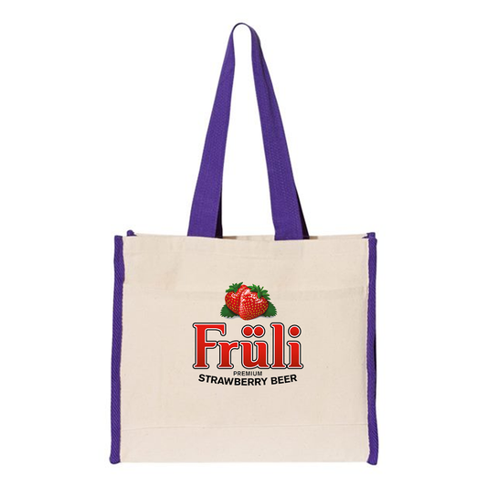 Heavy Canvas Gusset Tote Bag with Color Handles, Printed