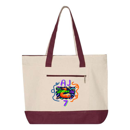 Heavy Canvas Zipper Tote Bag With Colour Handles, Full Color