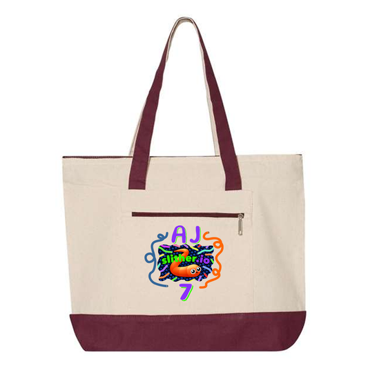 Heavy Canvas Zipper Tote Bag With Colour Handles, Full Color