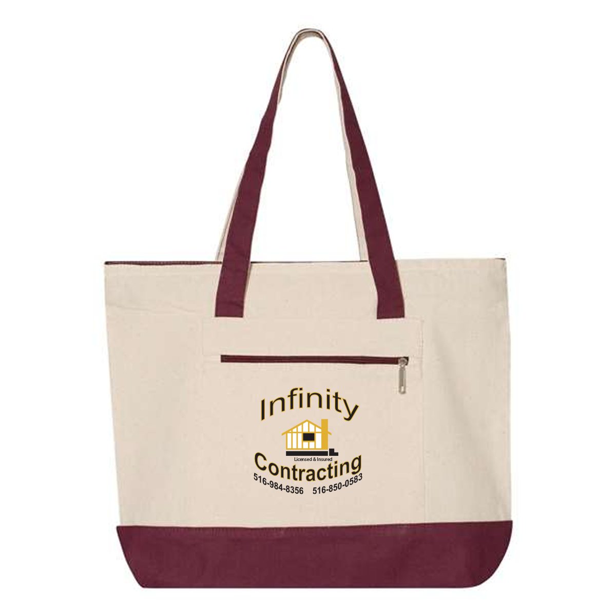 Heavy Canvas Zipper Tote Bag With Colour Handles, Printed