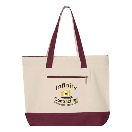 Heavy Canvas Zipper Tote Bag With Colour Handles, Printed