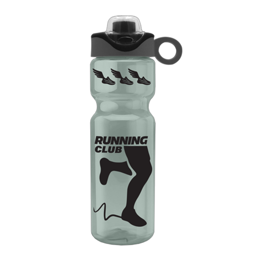 Champion 28 oz. Transparent Bottle with Drink-Thru Snap On Silicone Loop Handle Lid, Full Color