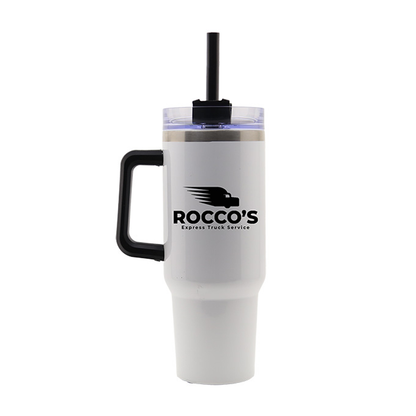 The Trek 40 oz. Extra Large Stainless Steel Mug with Handle and Straw, Screen Print