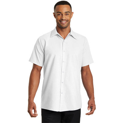 pocketless white dress shirts Uncommon Threads No-Pocket Utility Short Sleeve Chef Shirt
