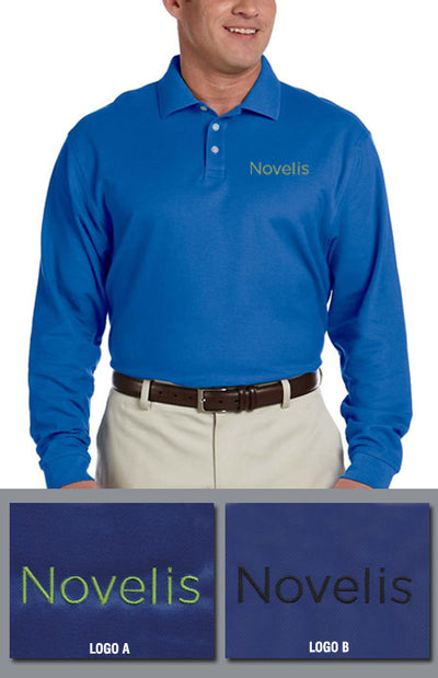 Devon & Jones Mens Pima Pique Long-Sleeve Polo - Novelis-French Blue - EZ Corporate Clothing
