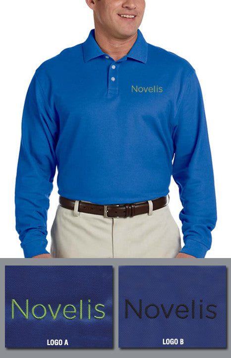Devon & Jones Mens Pima Pique Long-Sleeve Polo - Novelis-French Blue - EZ Corporate Clothing
