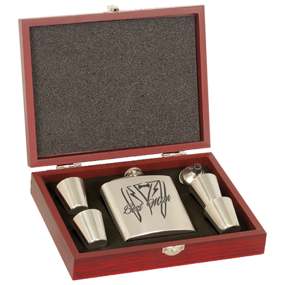 6 oz. Stainless Steel Flask Set in Wood Presentation Box - LZR