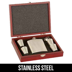 6 oz. Stainless Steel Flask Set in Wood Presentation Box - LZR