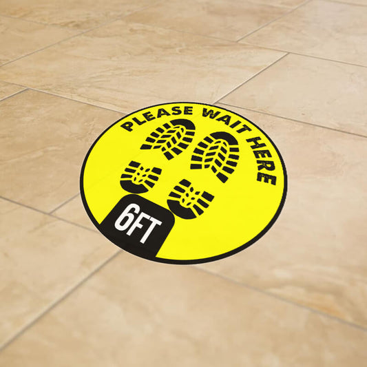 12" Yellow 6' Apart Social Distancing Round Floor Graphic Decal Sticker - Vinyl - YEL PRE