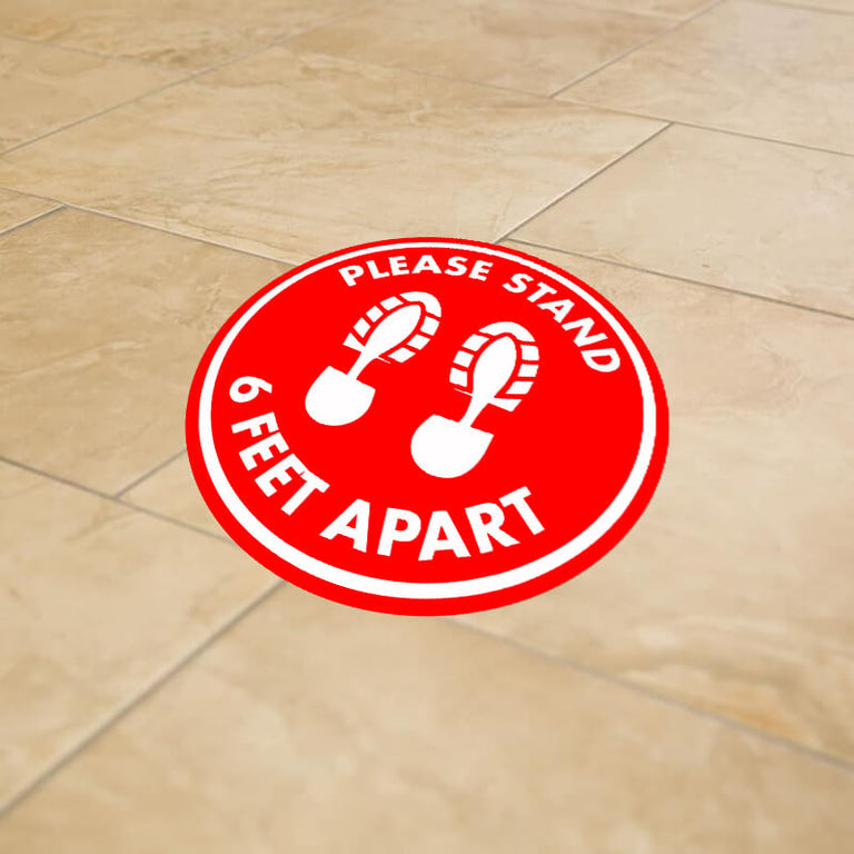 12" Red 6' Apart Social Distancing Round Floor Graphic Decal Sticker - Vinyl - RED PRE