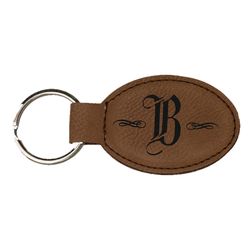 Custom 3" x 1 3/4" Laserable Leatherette Oval Keychain - LZR