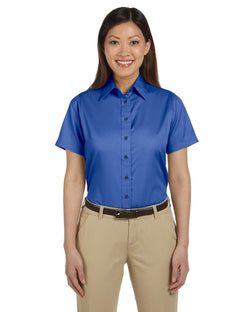 Harriton Ladie's Easy Blend Short-Sleeve Twill Shirt with Stain-Release - EZ Corporate Clothing
