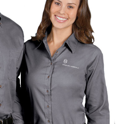 Harriton Ladies Long-Sleeve Twill Shirt With Stain-Release - EZ Corporate Clothing
 - 1