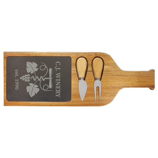 Acacia Wood/Slate Serving Board with Two Tools - LZR