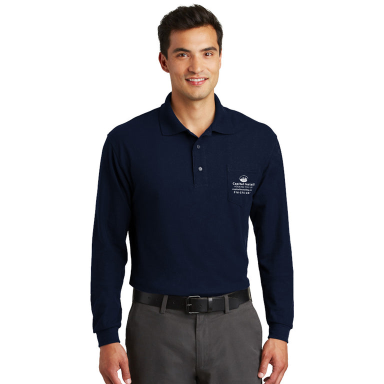 Port Authority Silk Touch Long Sleeve Polo With Pocket - Printed